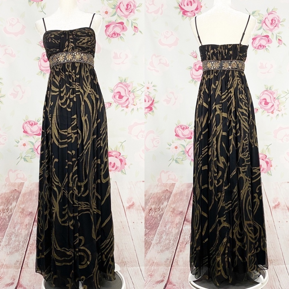 Oleg Cassini Black Beaded Silk Formal Y2K Maxi Dress 4